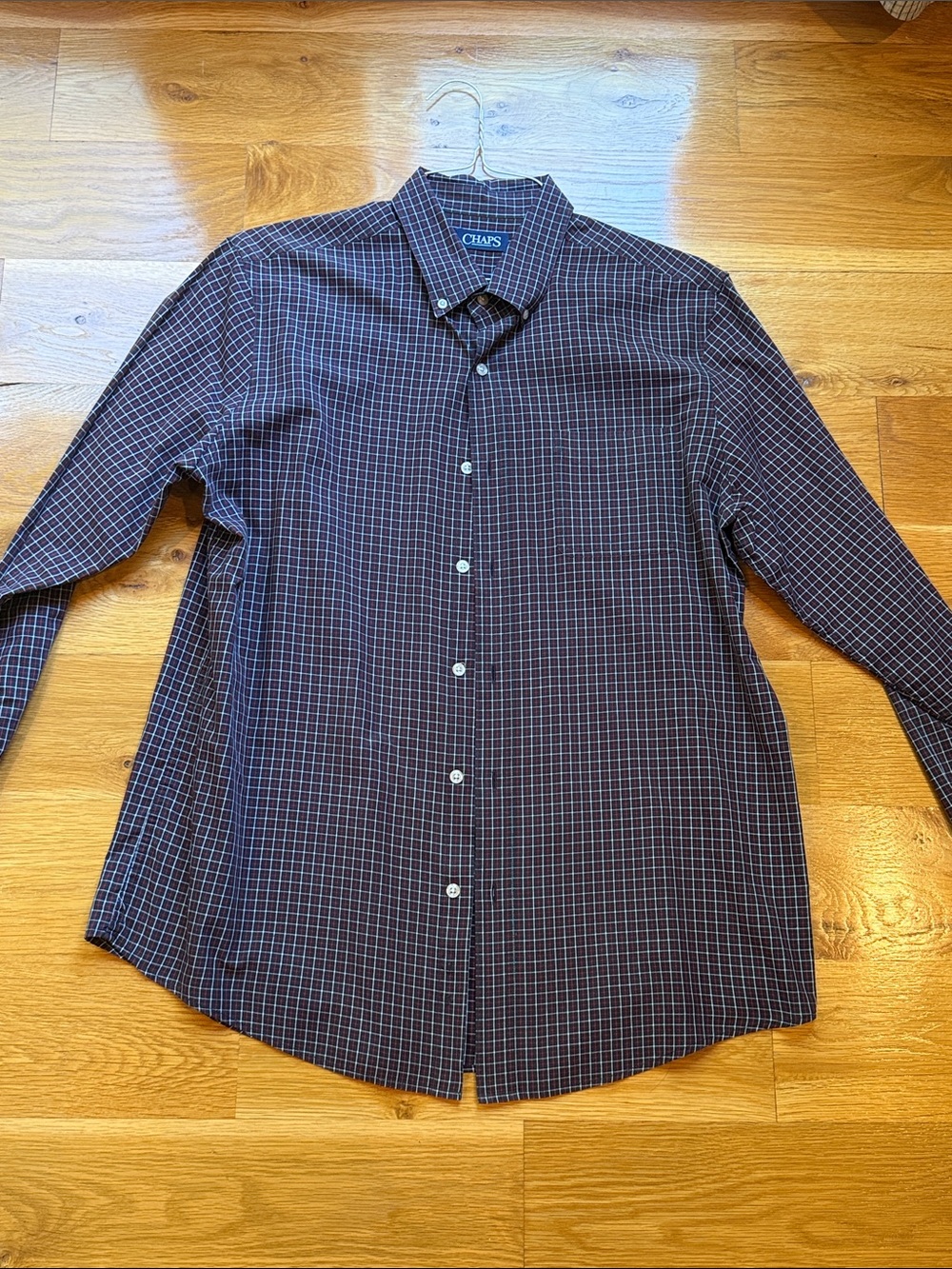 Chaps Men's Navy and White and red Windowpane Button-Down Shirt large
